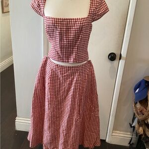 Reformation 2PC “Savannah” Linen Red Gingham set